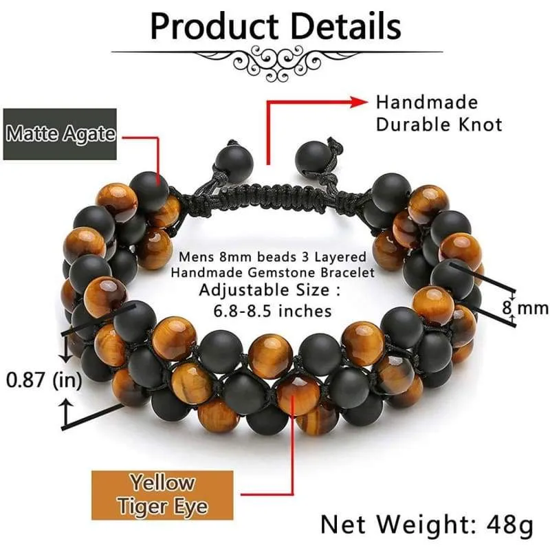 Jovivi Beads Chakra Bracelet Tigers Eye Gemstone Black Onyx Obsidian Lava Rock Stone Essential Oil Diffuser Bracelet Natural Energy Yoga Healing Crystals Bracelet Adjustble for Women Men