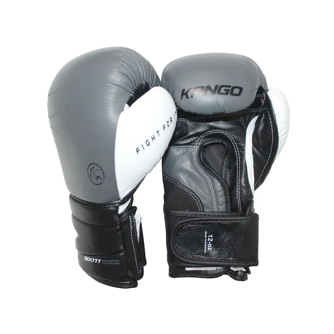 Kango Martial Arts Unisex Adult Black Grey Leather Boxing Gloves [WS]