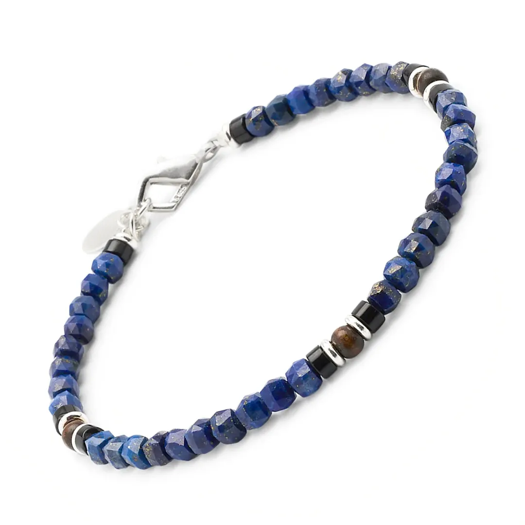 Lapis Bead & Wood Bracelet Sterling