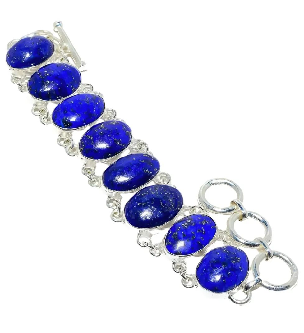 Lapis Lazuli Gemstone Sterling Silver Statement Bracelet