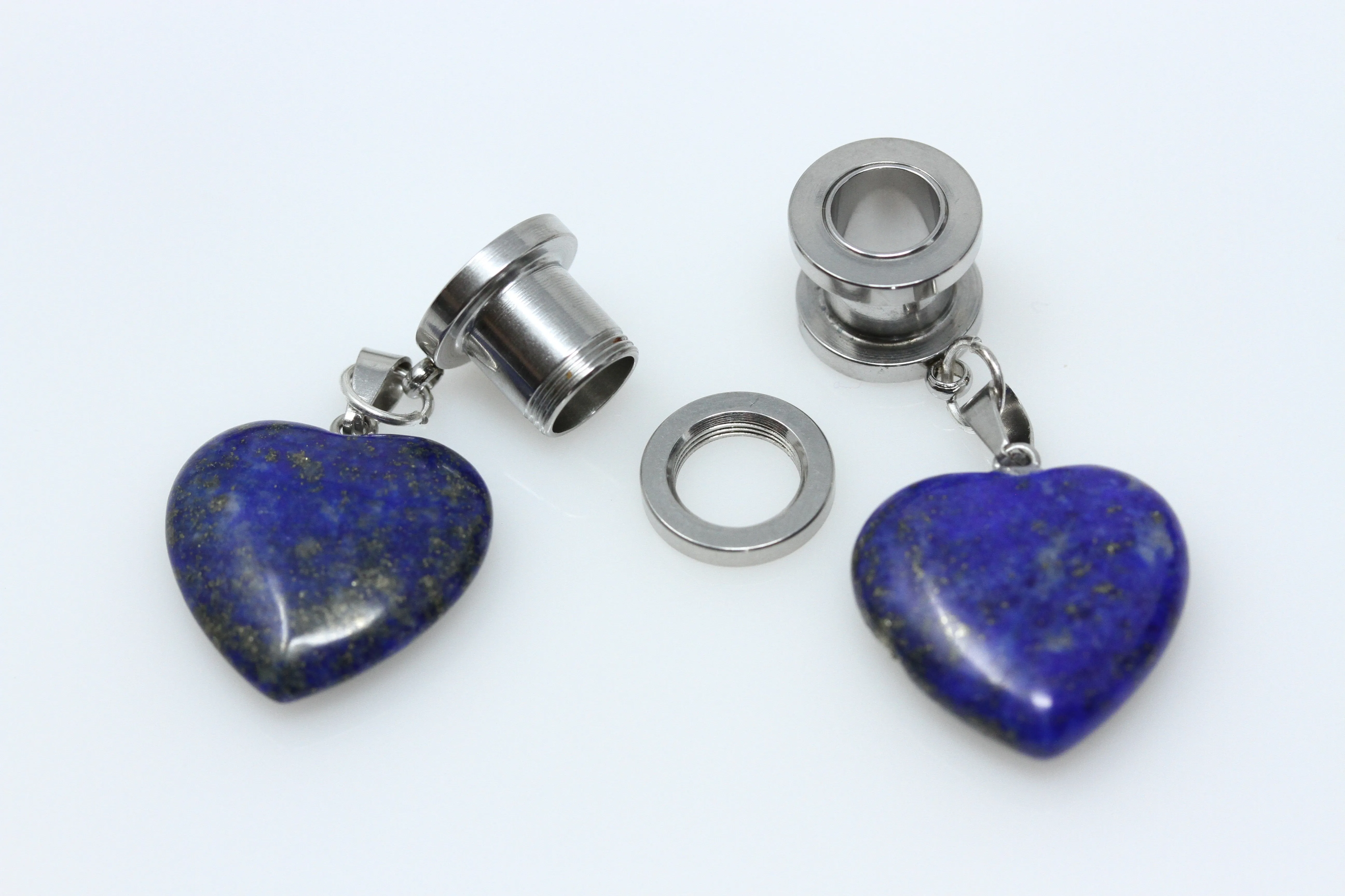 Lapis Lazuli Heart Danglers - Screw on Tunnel (Pair) - TF044