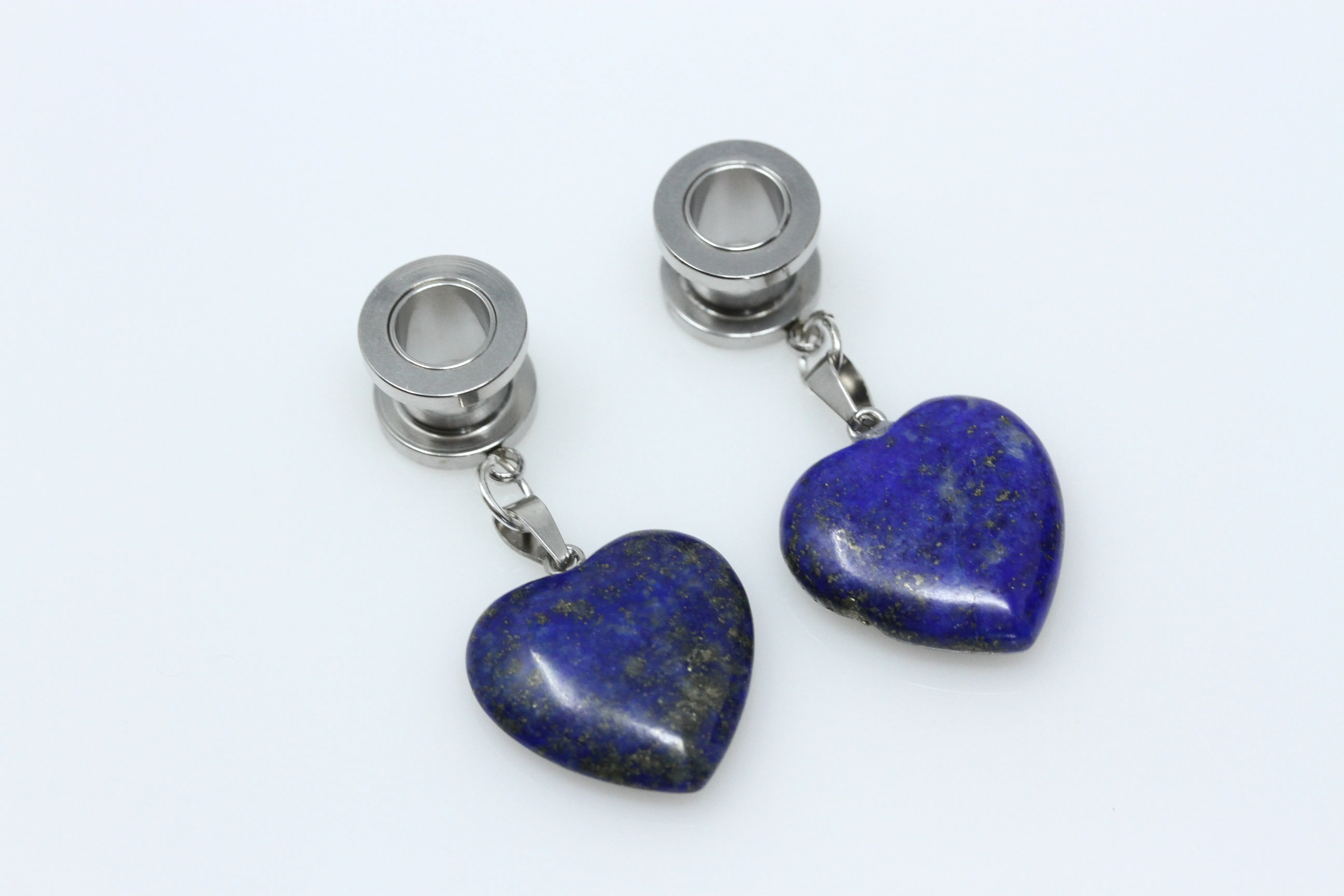 Lapis Lazuli Heart Danglers - Screw on Tunnel (Pair) - TF044