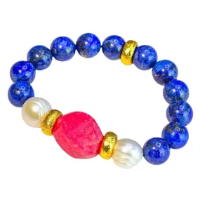 Lapis Lazuli, Pearl & Natural Pink Sapphire Bracelet