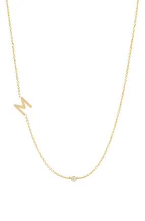 Large Asymmetrical Initial & Diamond Necklace - 14K Yellow