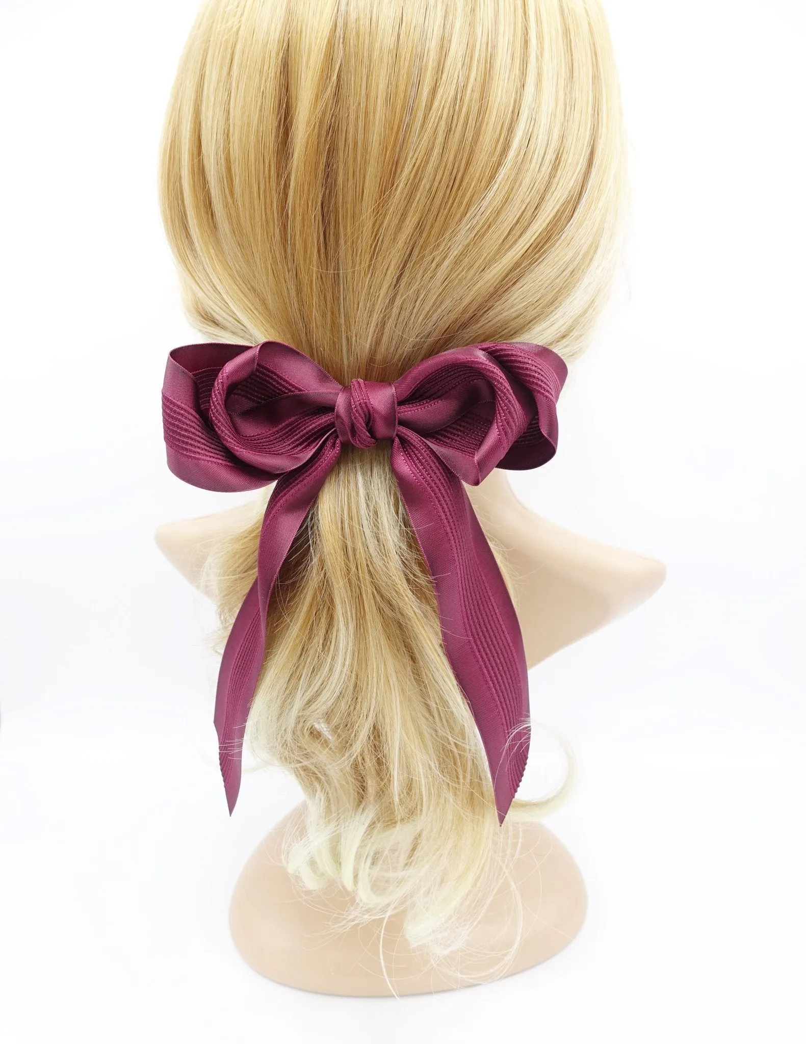 long tail layered hair bow corrugated stripe bow french hair barrette