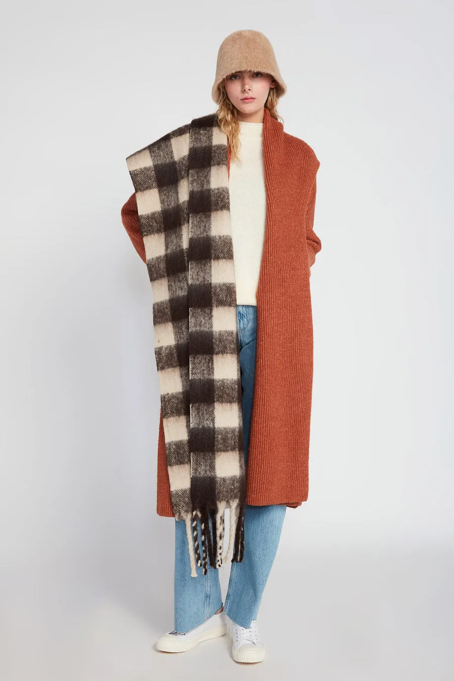 Look By M PLAID PATTERN MOHAIR-FEEL SCARF MSF3167