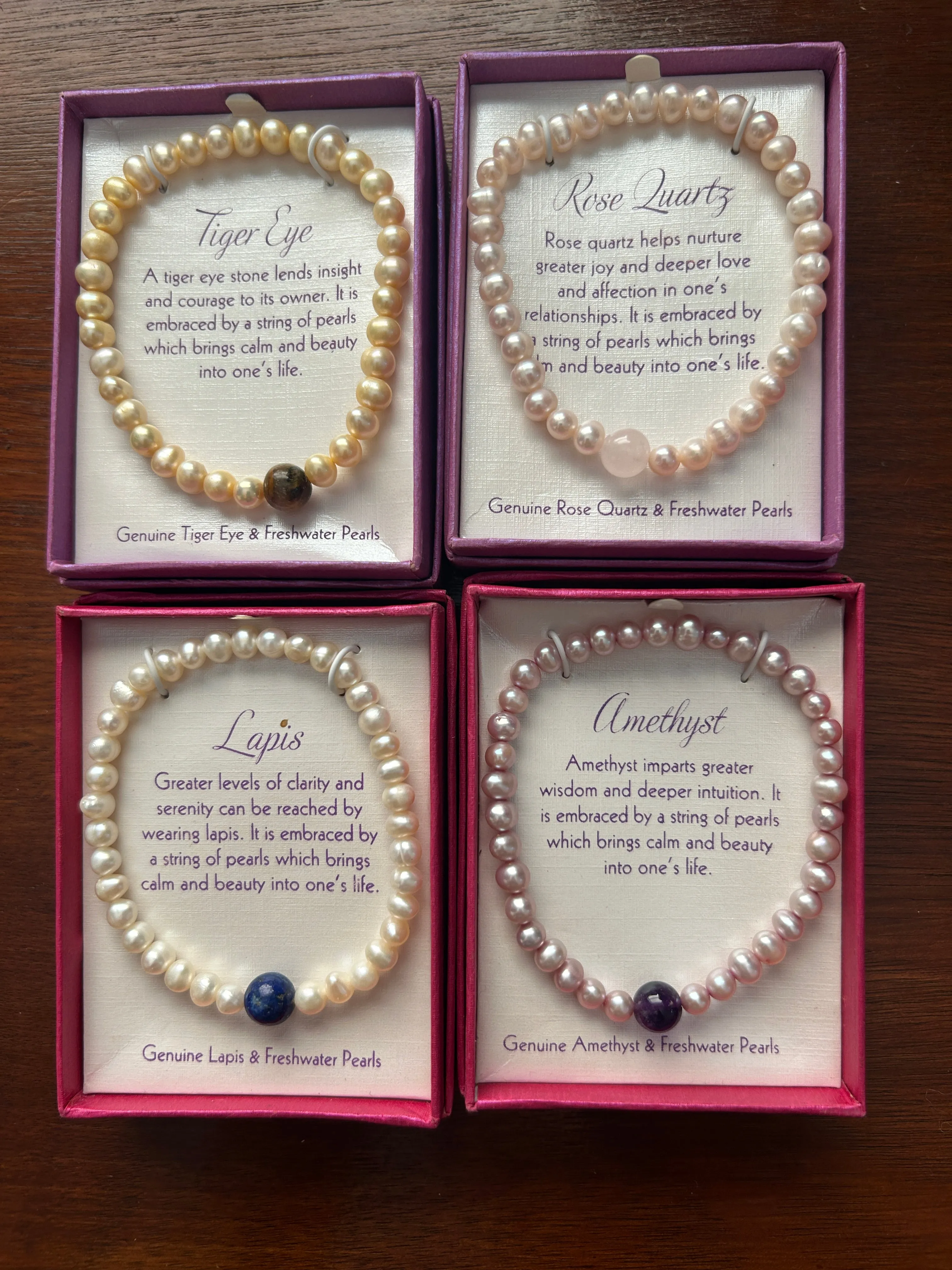 Lot Set of 4 Stretch Freshwater Pearl Genuine Gemstone Bracelets Lapis Amethyst