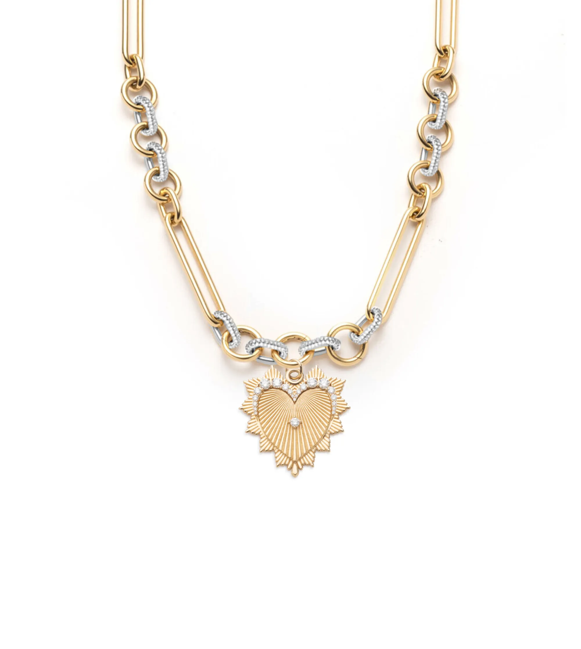 Love : Oversized Pave Feature Mixed Clip Chain Necklace