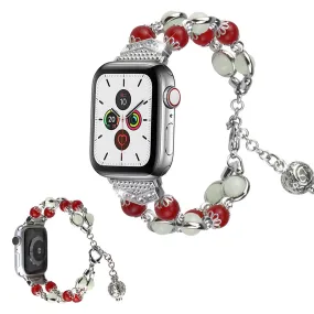 Luminous bead stainless steel watch band for Apple Watch Series 6 / 5 44mm - Red / Silver