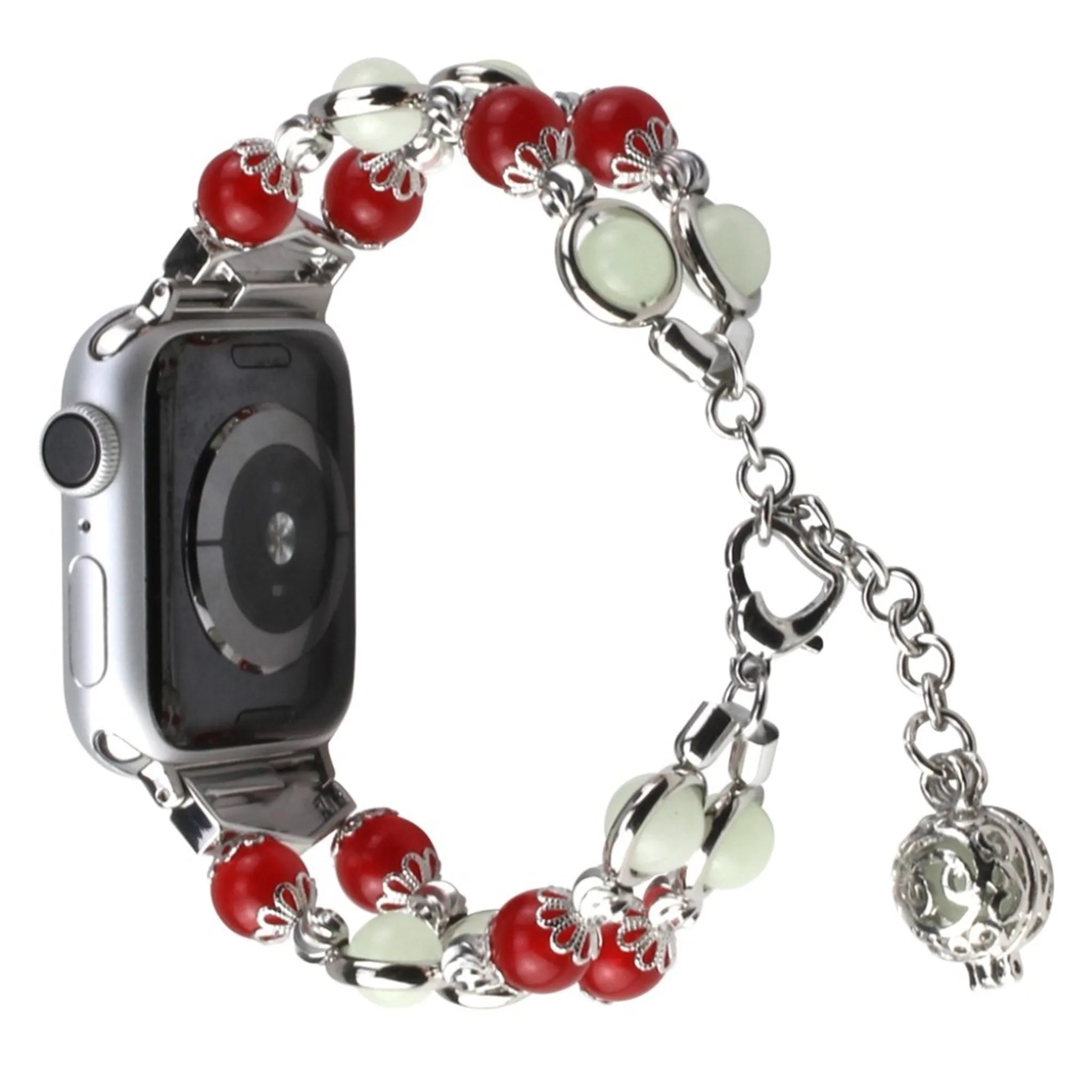 Luminous bead stainless steel watch band for Apple Watch Series 6 / 5 44mm - Red / Silver