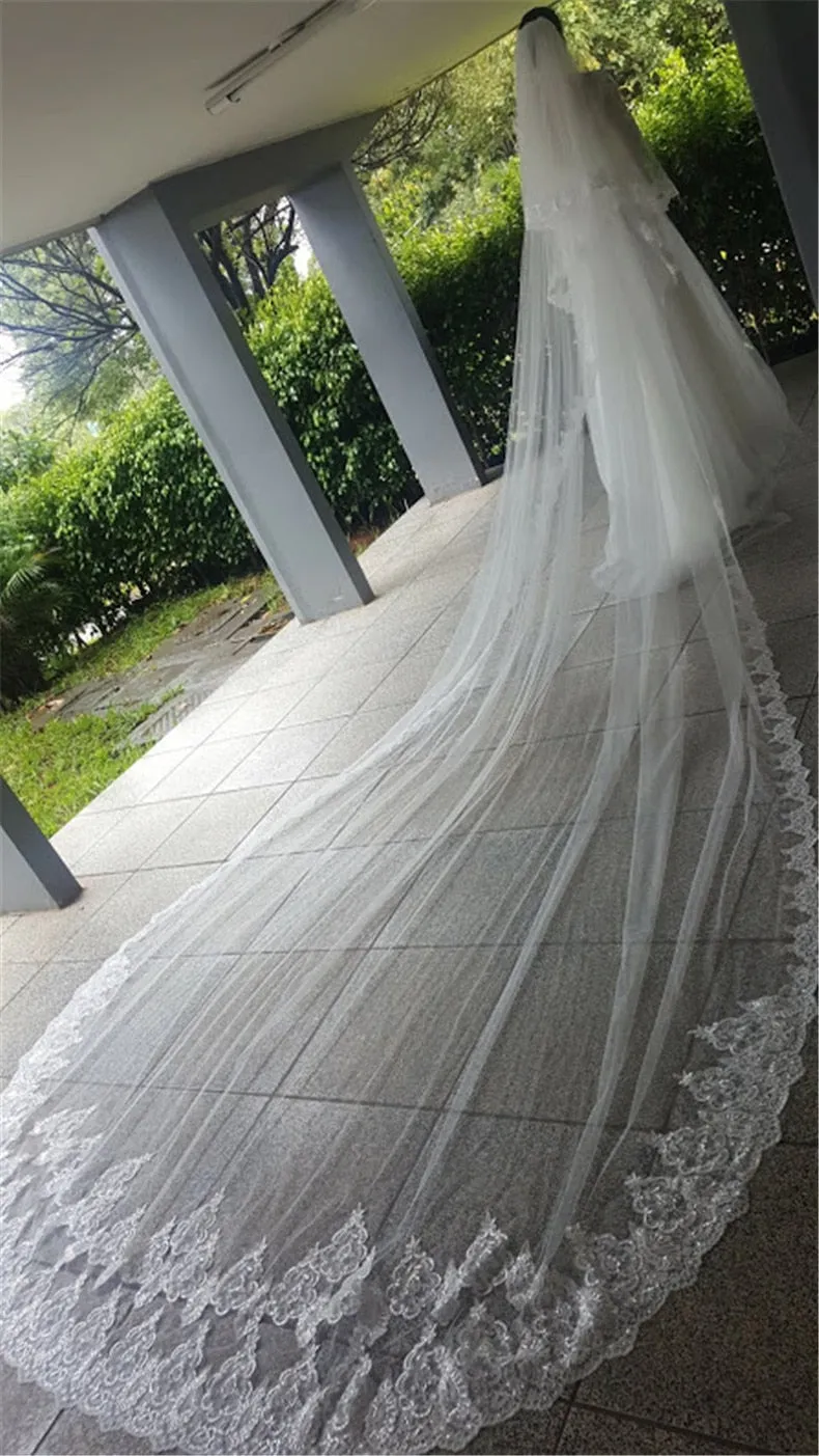 Luxury Wedding Veil with Bling Sequins 5 M Long 2 Layers Bridal Veil with Hair Comb