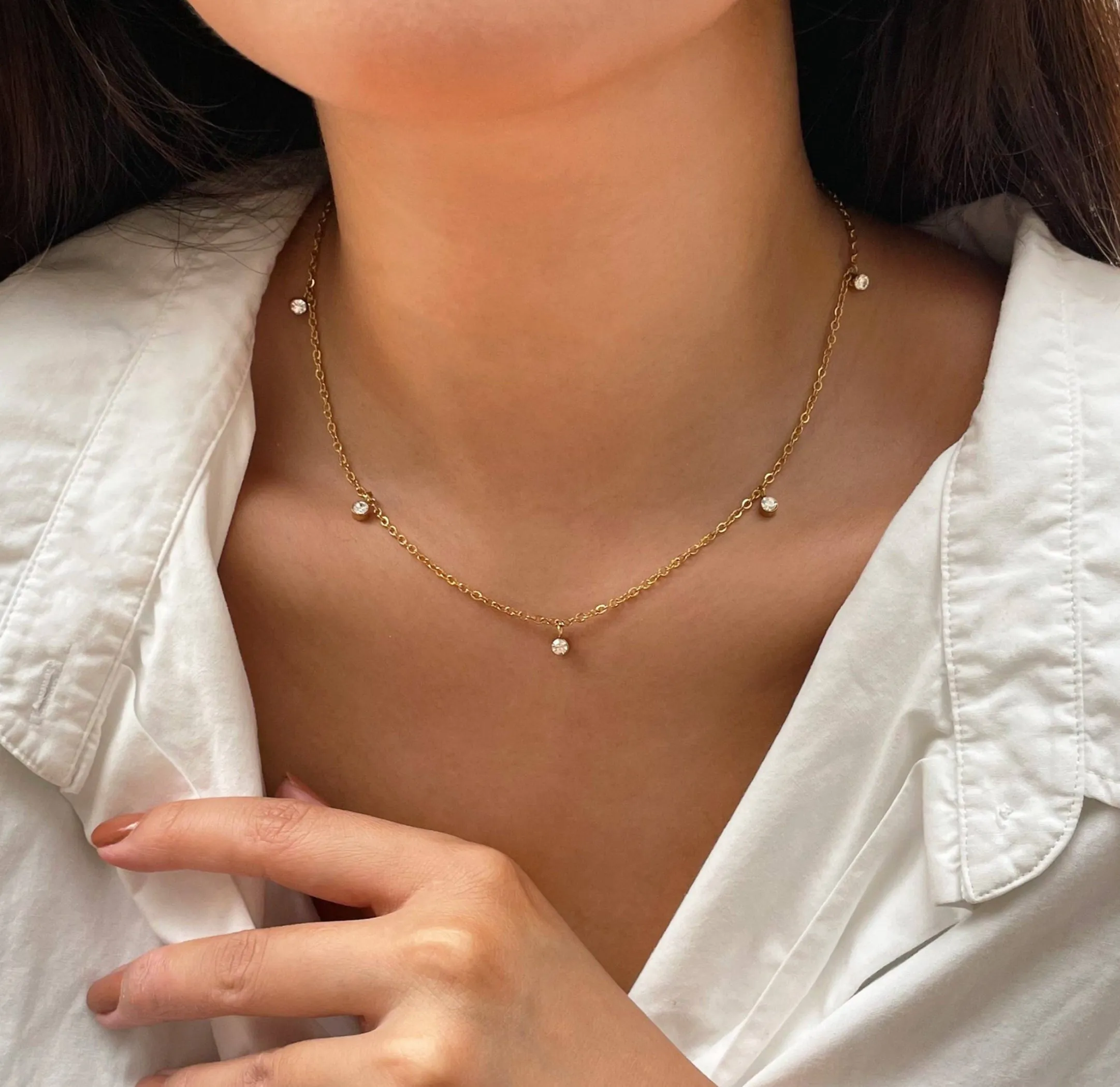 LYDIA GOLD DIAMOND STATION NECKLACE