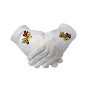 Masonic Knight Templar KT 100% Cotton Machine Embroidery white Glove