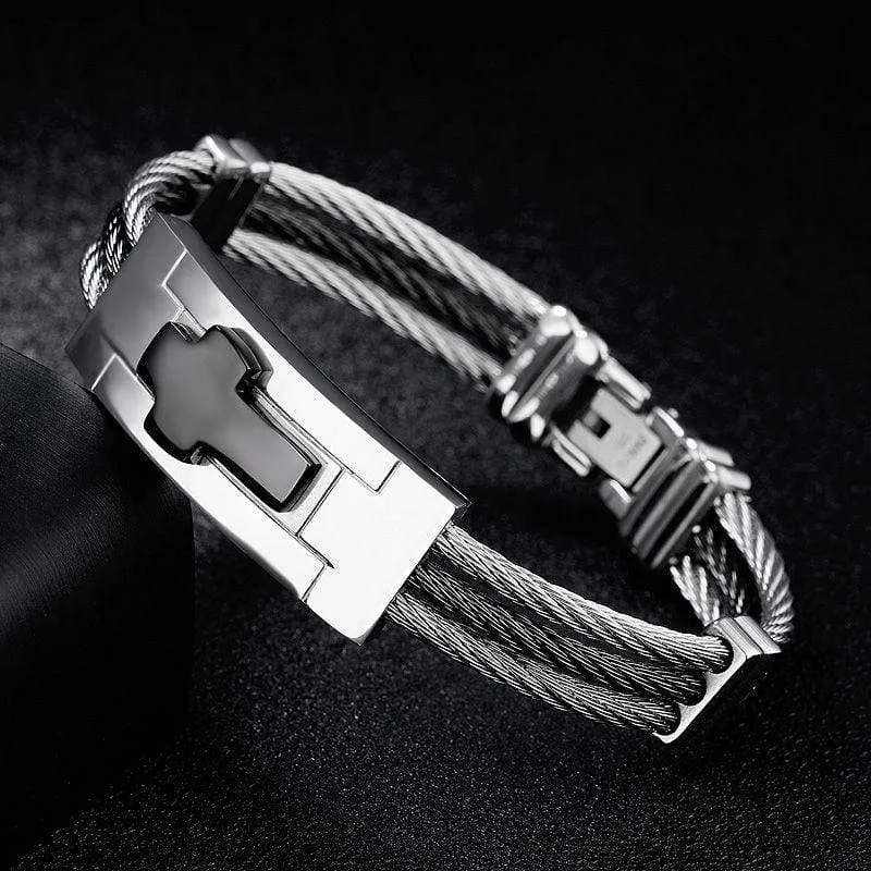 Men's Cross Bracelet <br> Black Wire