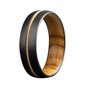 Men's Guitar String Ring with Olive Wood & Zirconium - Size 10