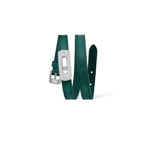 MESSIKA, MY MOVE LEATHER BRACELET, ENGLISH GREEN, WHITE GOLD PAVÉ