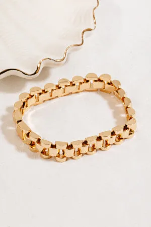 Metallic Rounded Watch Chain Bracelet, Gold