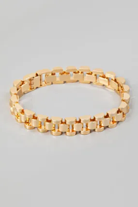 Metallic Rounded Watch Chain Bracelet, Gold