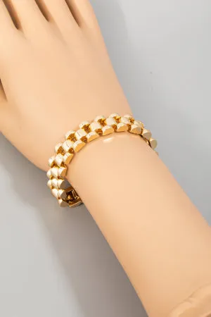 Metallic Rounded Watch Chain Bracelet, Gold