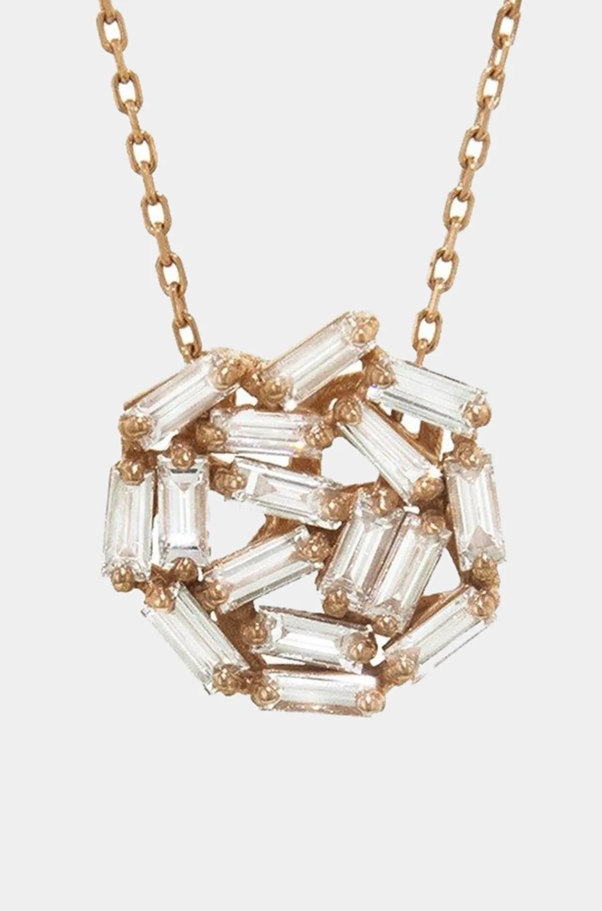 Mini Diamond Baguette Firework Necklace, Yellow Gold