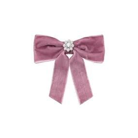 Mini Iconic Velvet Bow Barrette in Baby Mauve