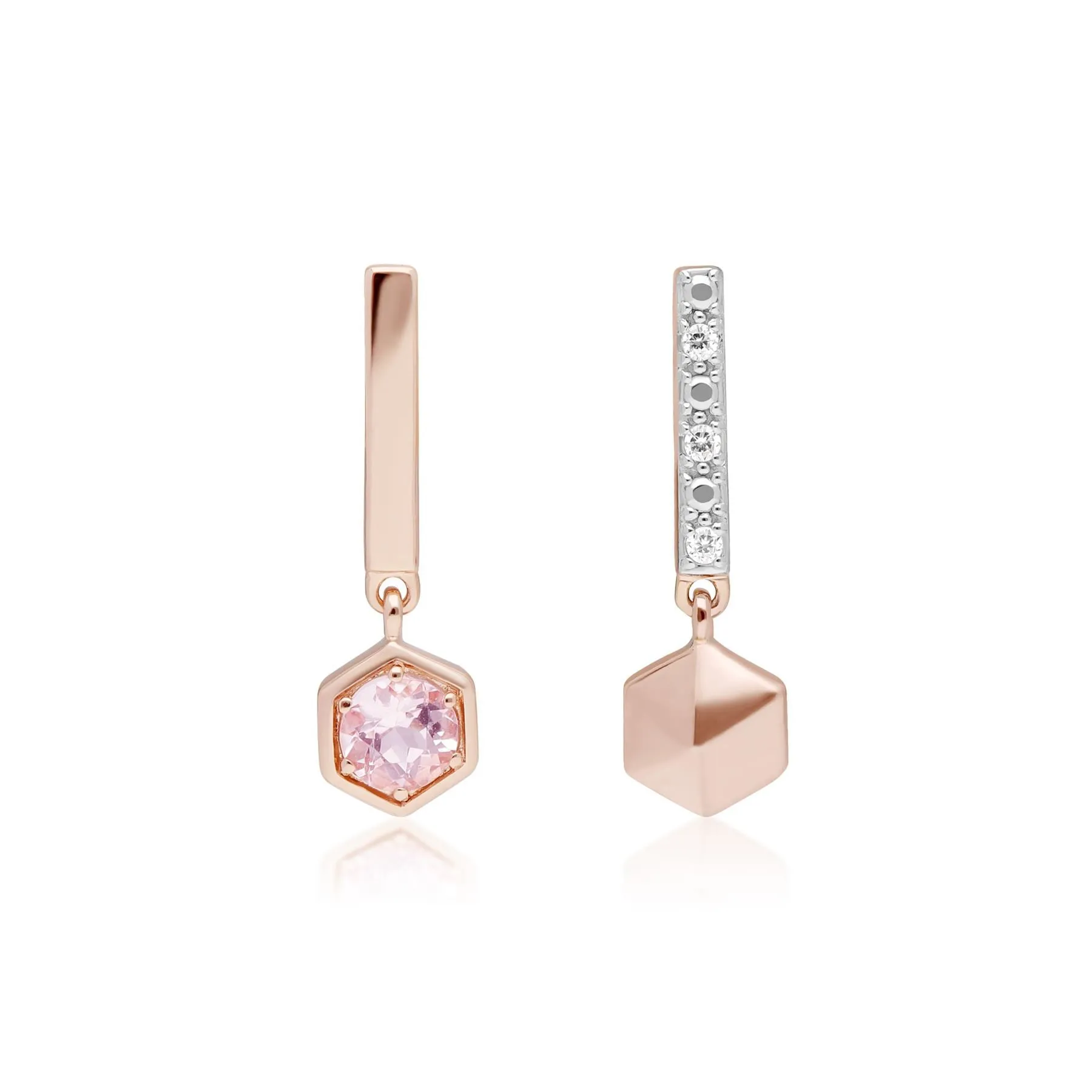 Mini Statement Morganit & Diamant Hexagon Tropfen Ohrringe in 9ct Rose Gold