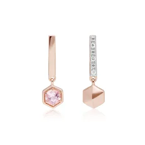 Mini Statement Morganit & Diamant Hexagon Tropfen Ohrringe in 9ct Rose Gold