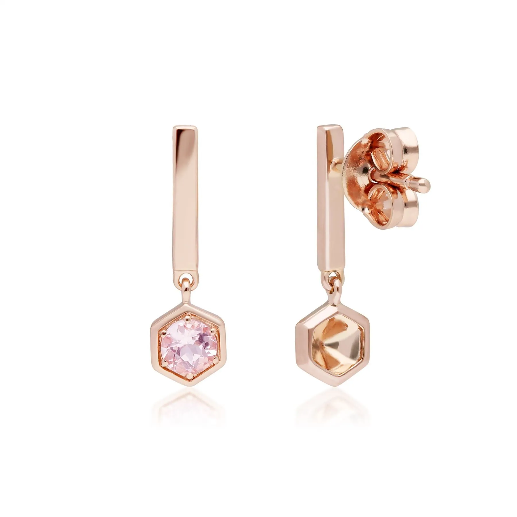 Mini Statement Morganit & Diamant Hexagon Tropfen Ohrringe in 9ct Rose Gold