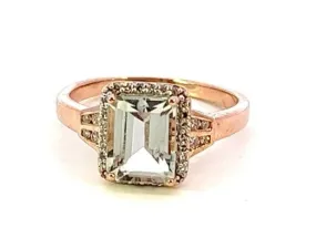 Mint Quartz & Diamond 9ct Yellow Gold Ring