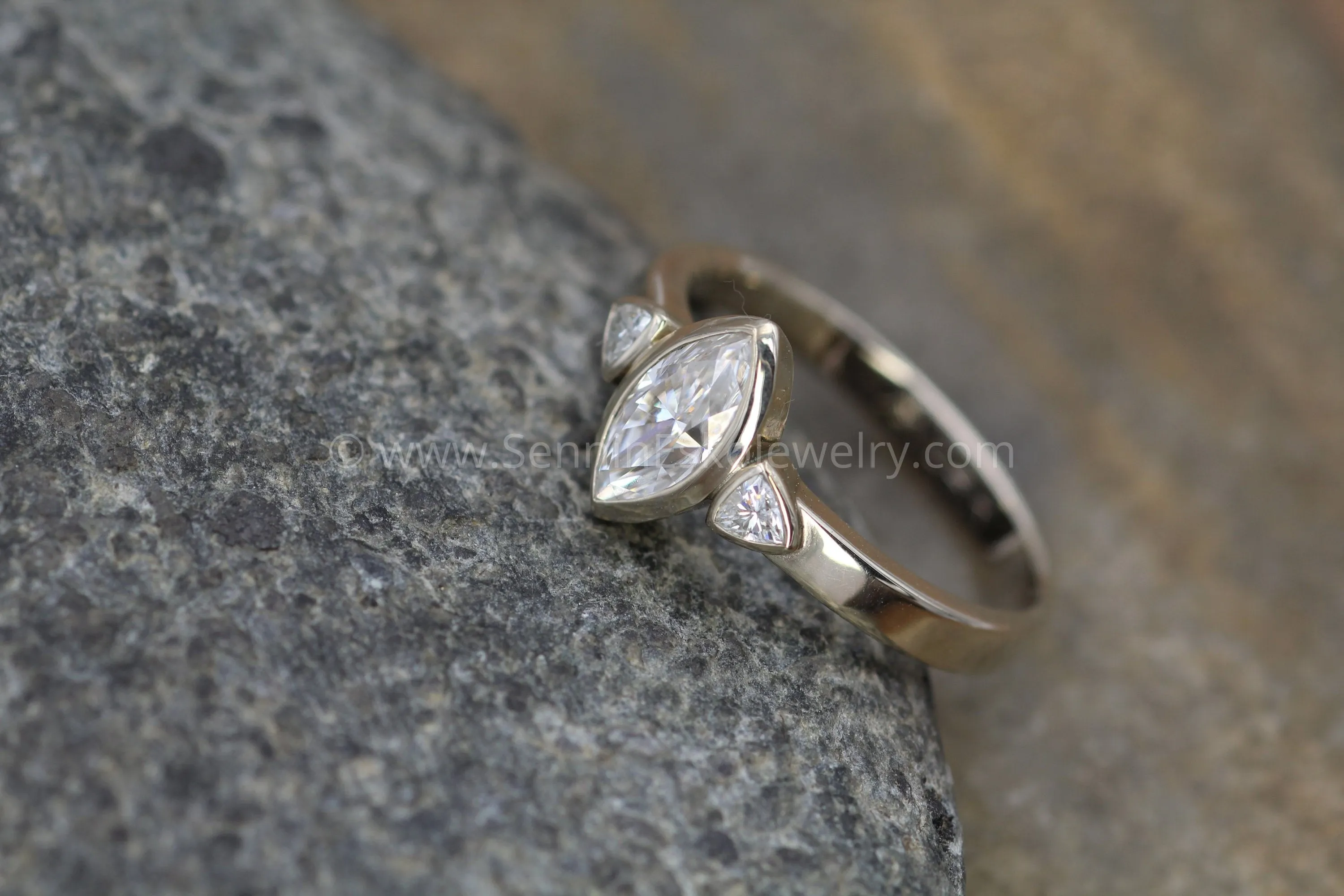 Moissanite White Gold Hand Made Vintage Inspired Engagement Ring - Marquise Ring