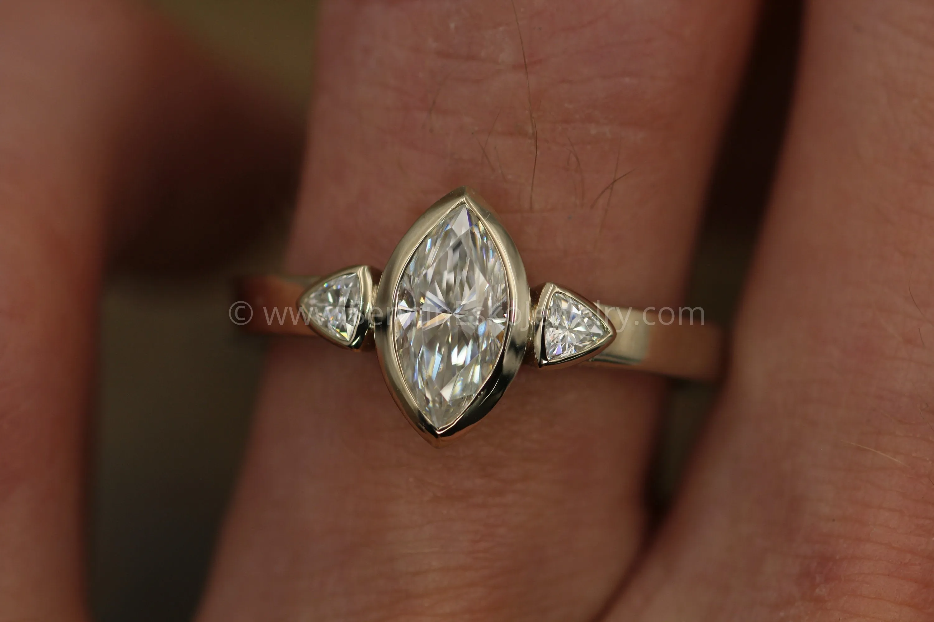 Moissanite White Gold Hand Made Vintage Inspired Engagement Ring - Marquise Ring