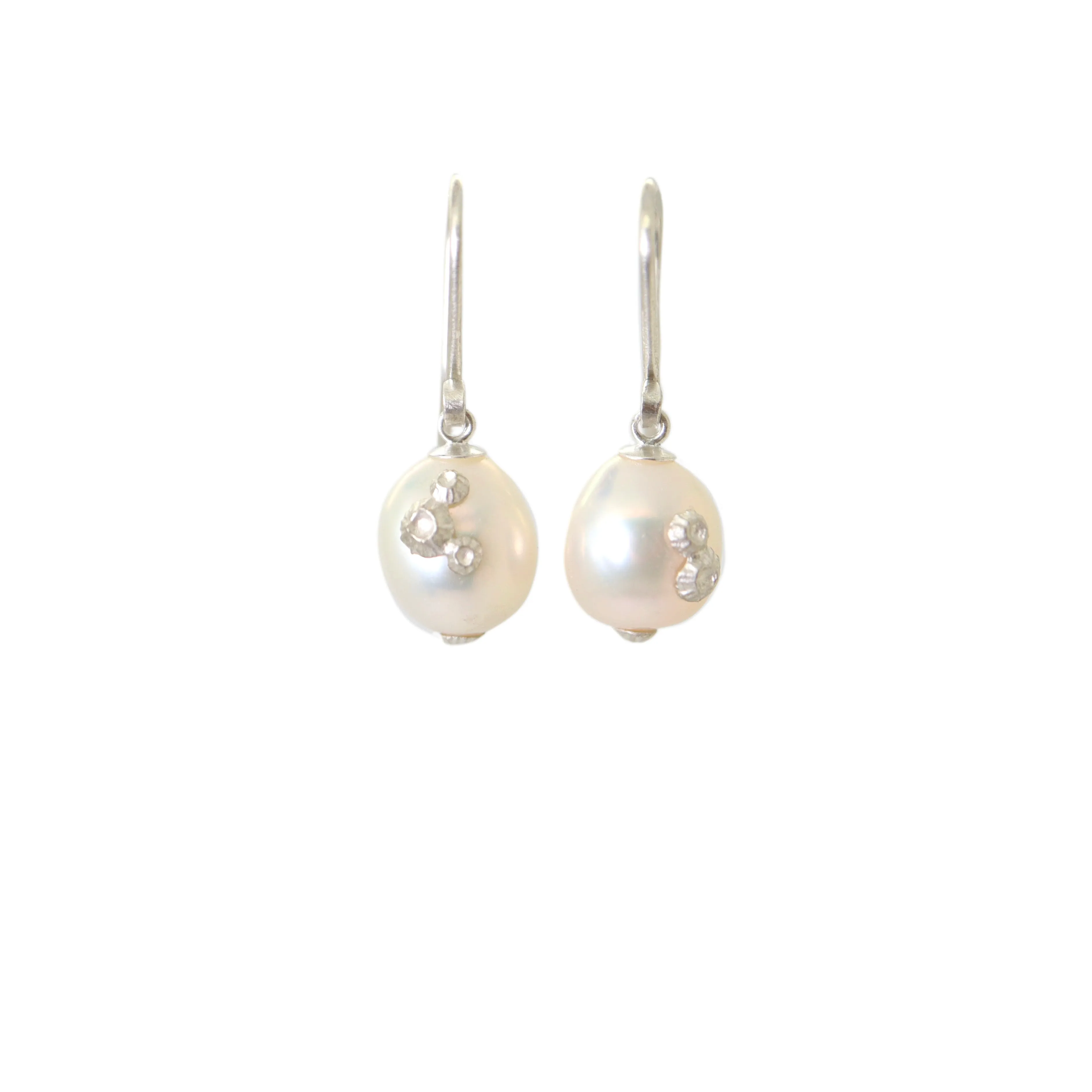 Moonshine Baroque Pearl Ruthie B. Earrings with Barnacles