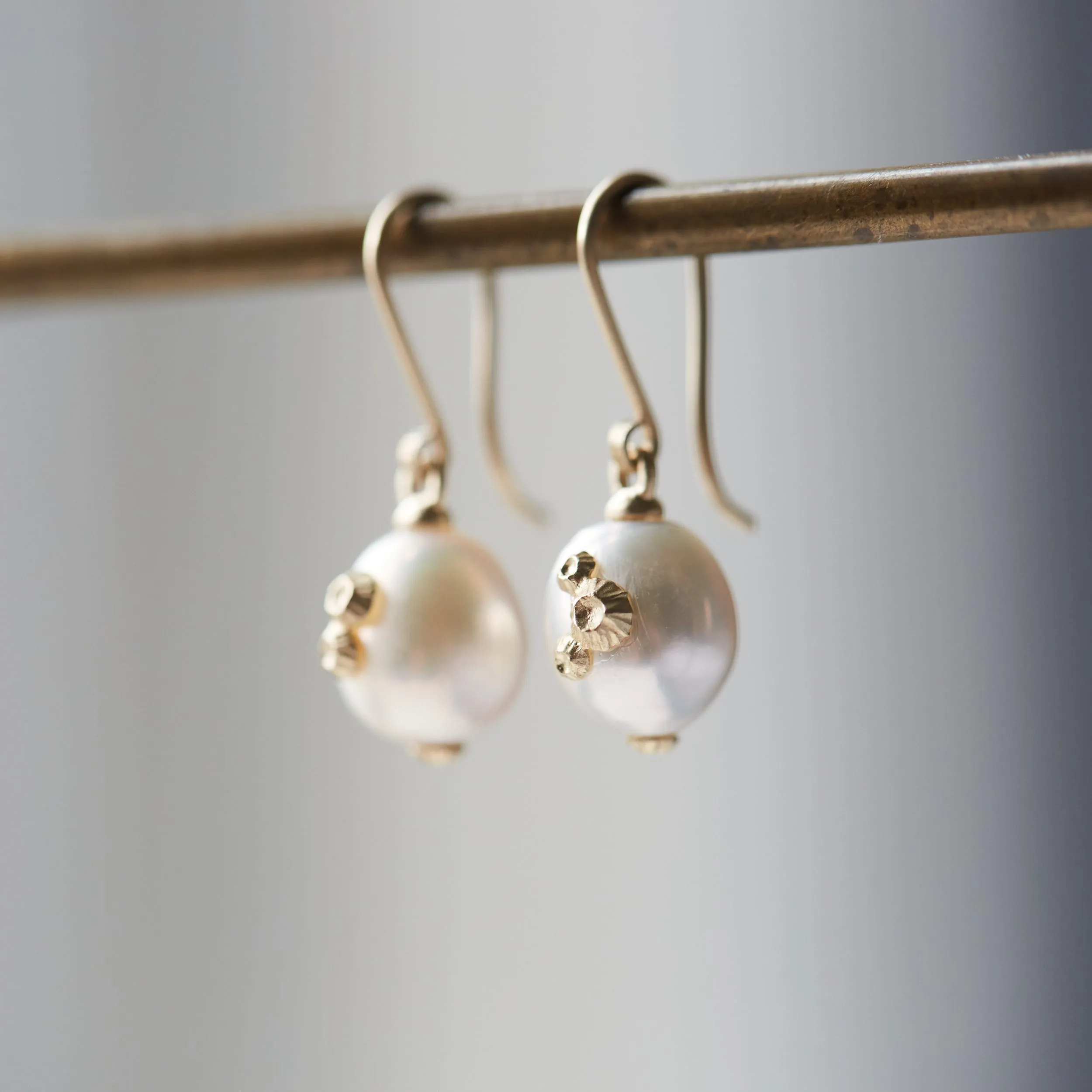 Moonshine Baroque Pearl Ruthie B. Earrings with Barnacles