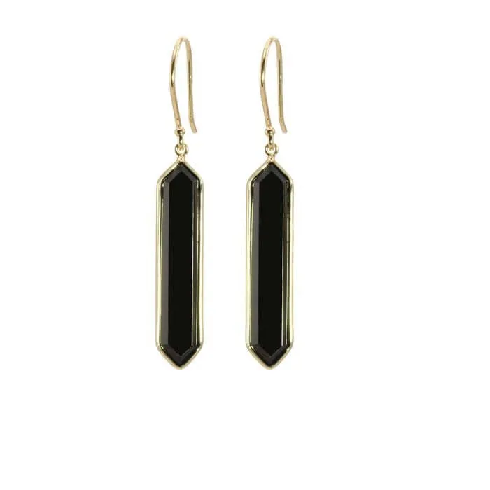 Mountz Collection Hexagon Shaped Onyx Drop Earrings in 14K Yellow Gold