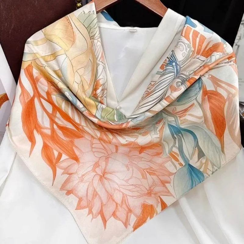 Mulberry Silk 14 Momme Square Scarf Floral and Avian 88x88 cm