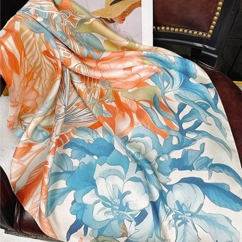 Mulberry Silk 14 Momme Square Scarf Floral and Avian 88x88 cm