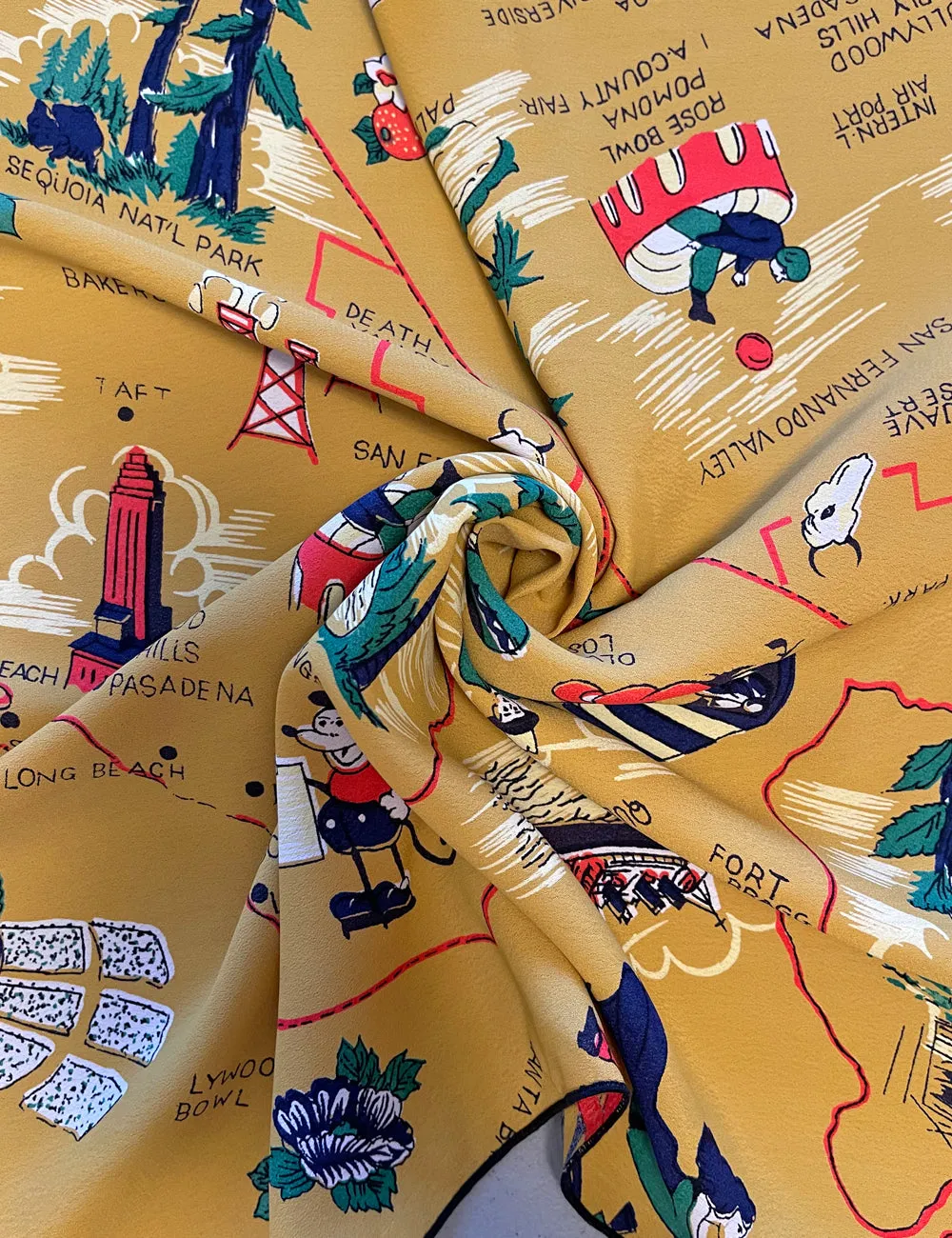 Mustard Yellow California Print Square Hair & Neck Scarf - 24x24"