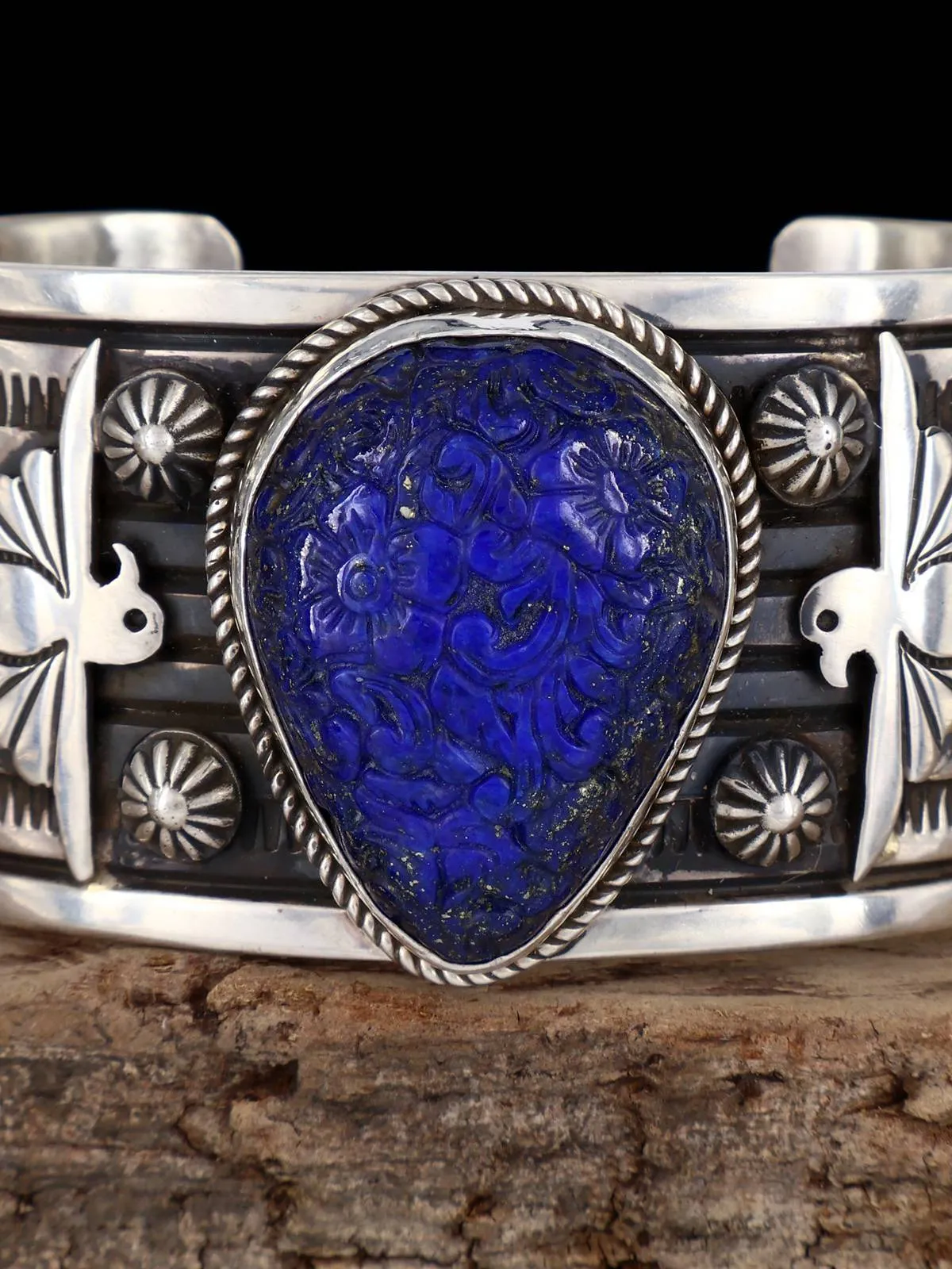 Native American Jewelry Carved Lapis Cuff Bracelet