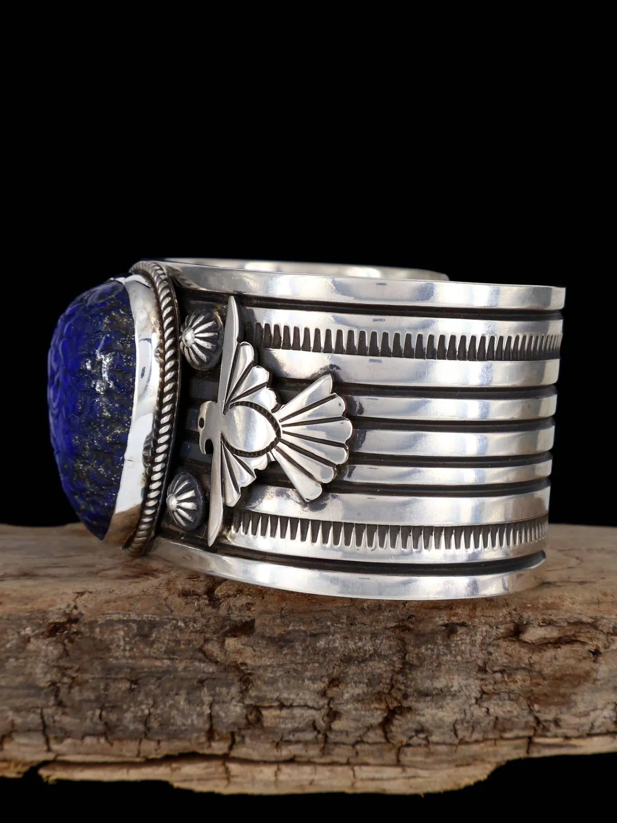 Native American Jewelry Carved Lapis Cuff Bracelet