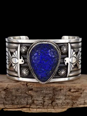 Native American Jewelry Carved Lapis Cuff Bracelet