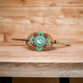 Native American Style  Barrette Turquoise and Purple accent