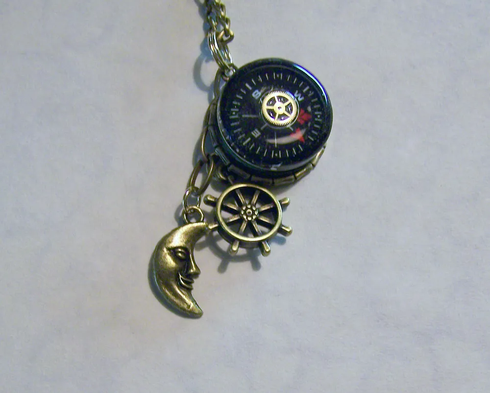 Nautical Brass Compass Pendant Necklace