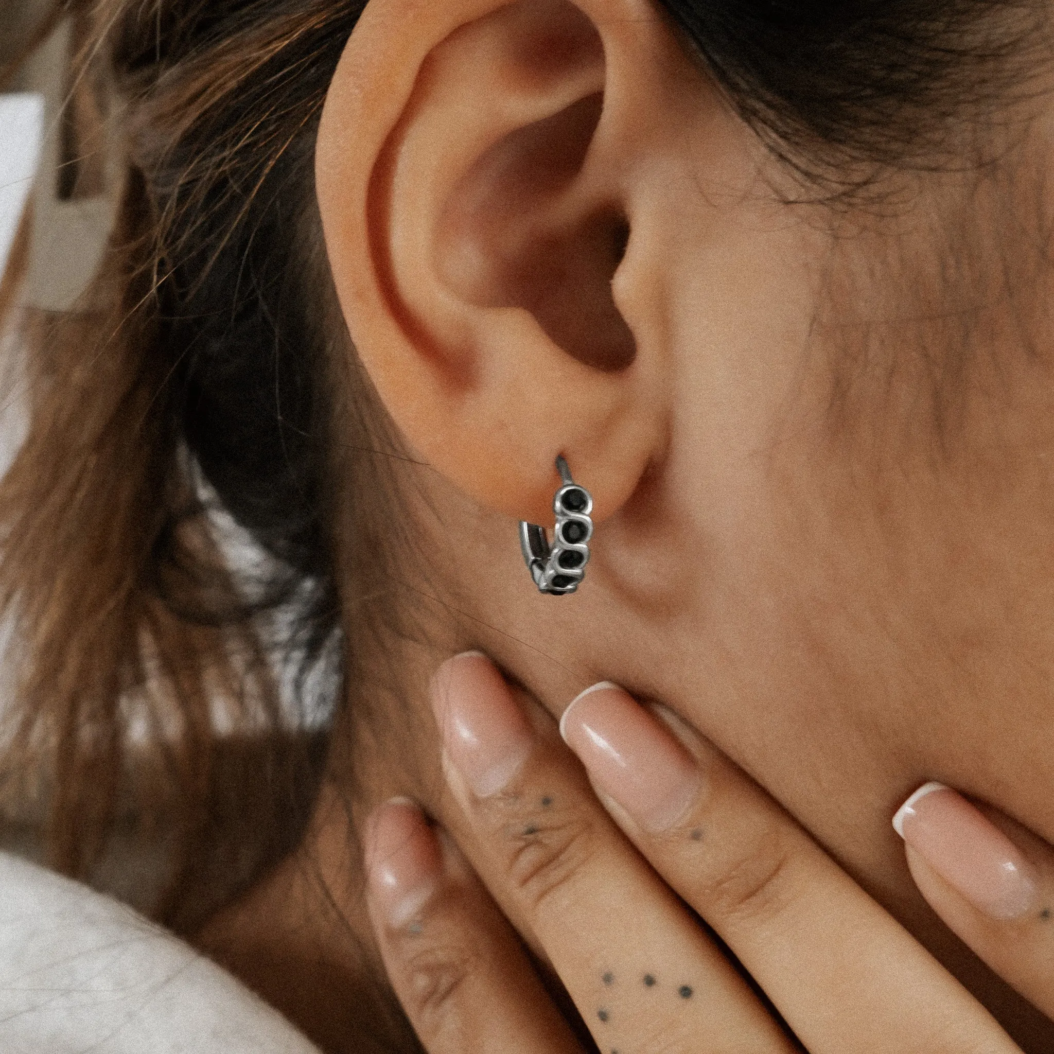 Obsidian Black Gemstone Hoop Earrings