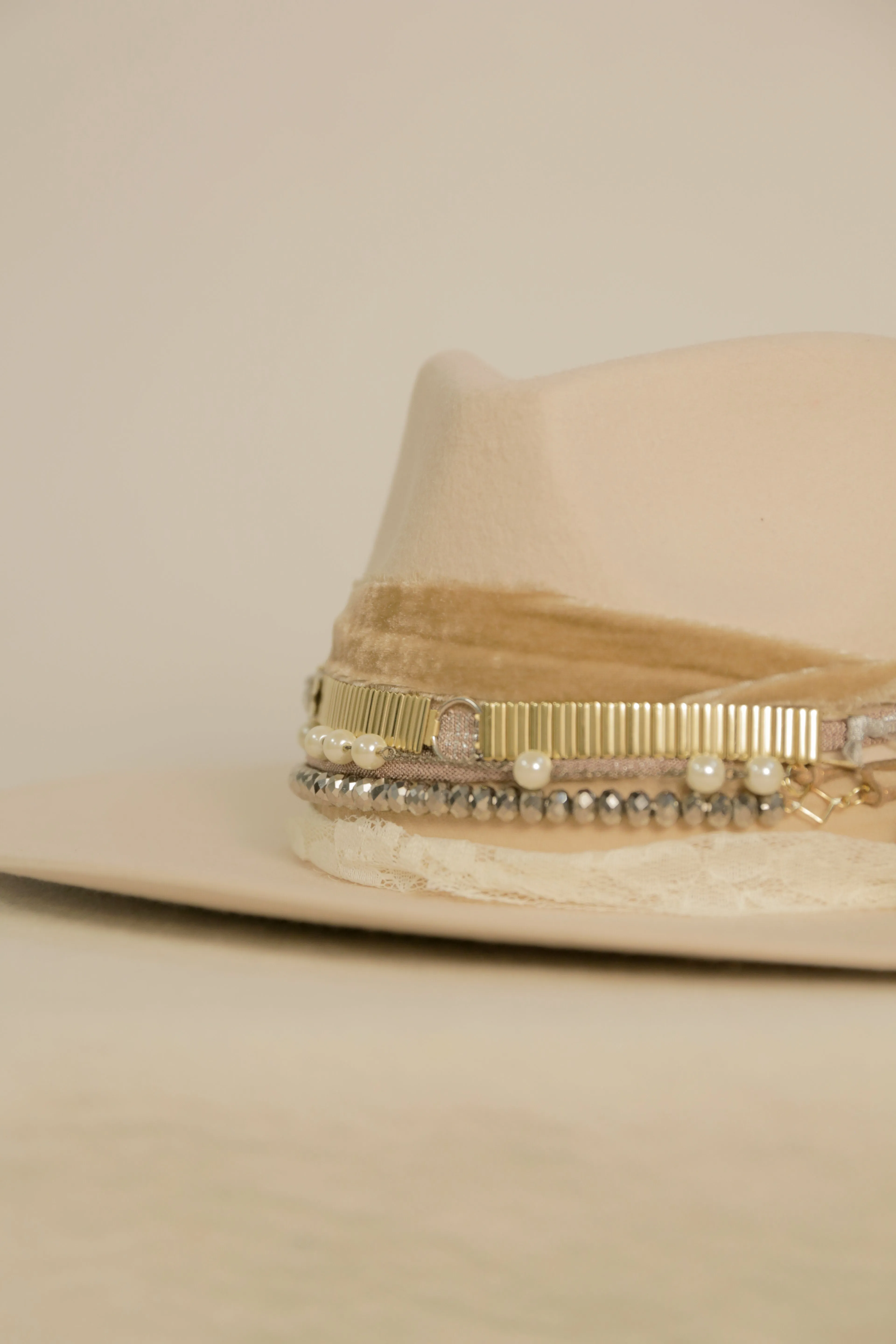 OOAK Vintage Watch & Pearl Wool Hat