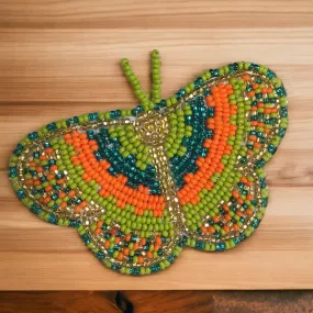 Orange and Green Butterfly Beaded Barrette