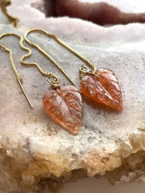 Orange Sunstone Gold Filled Statement Crystal Gemstone Threader Earrings