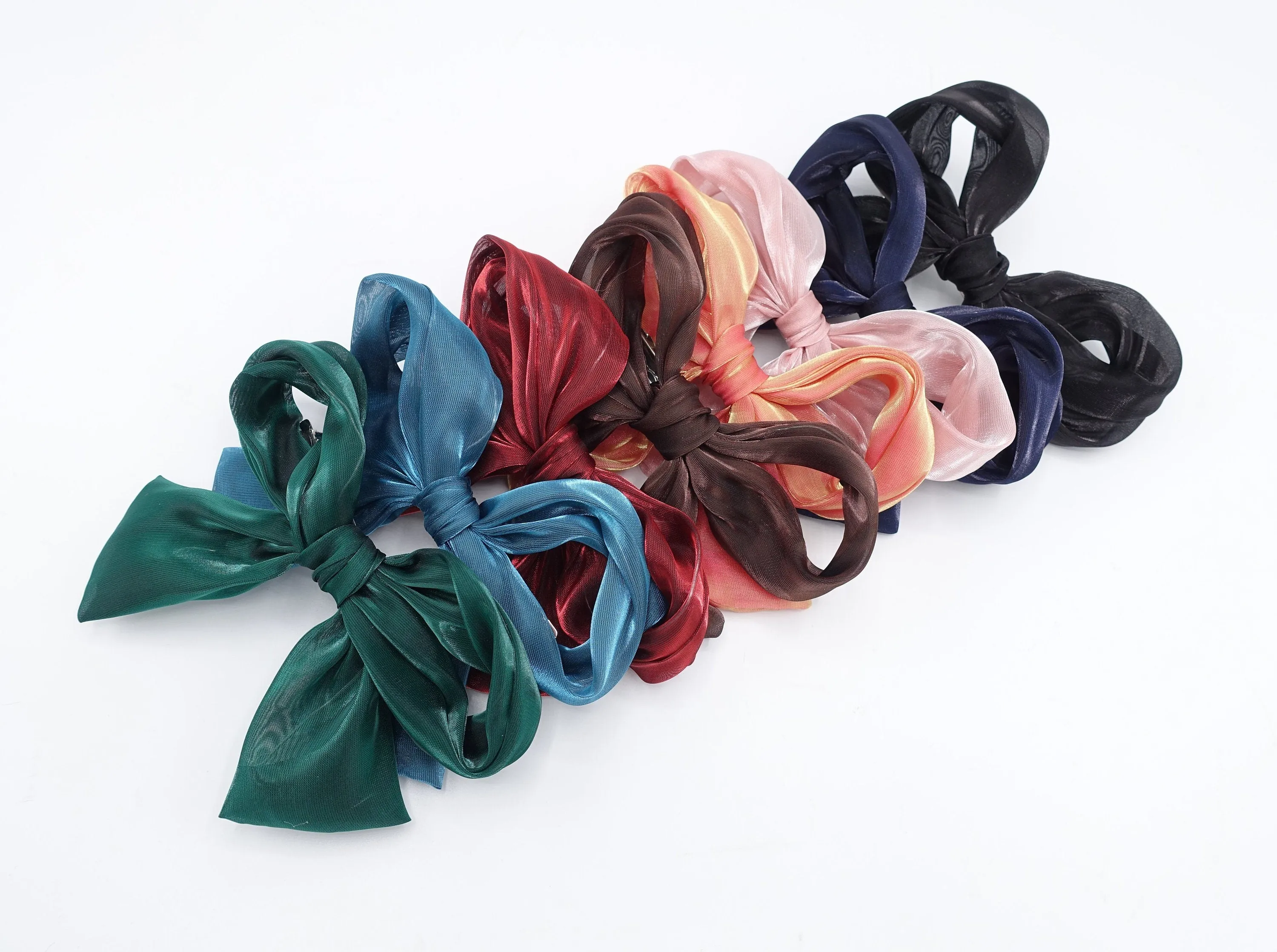 organza wired hair bow colorful translucent fabric tail knotted bow french barrette women hair accessory