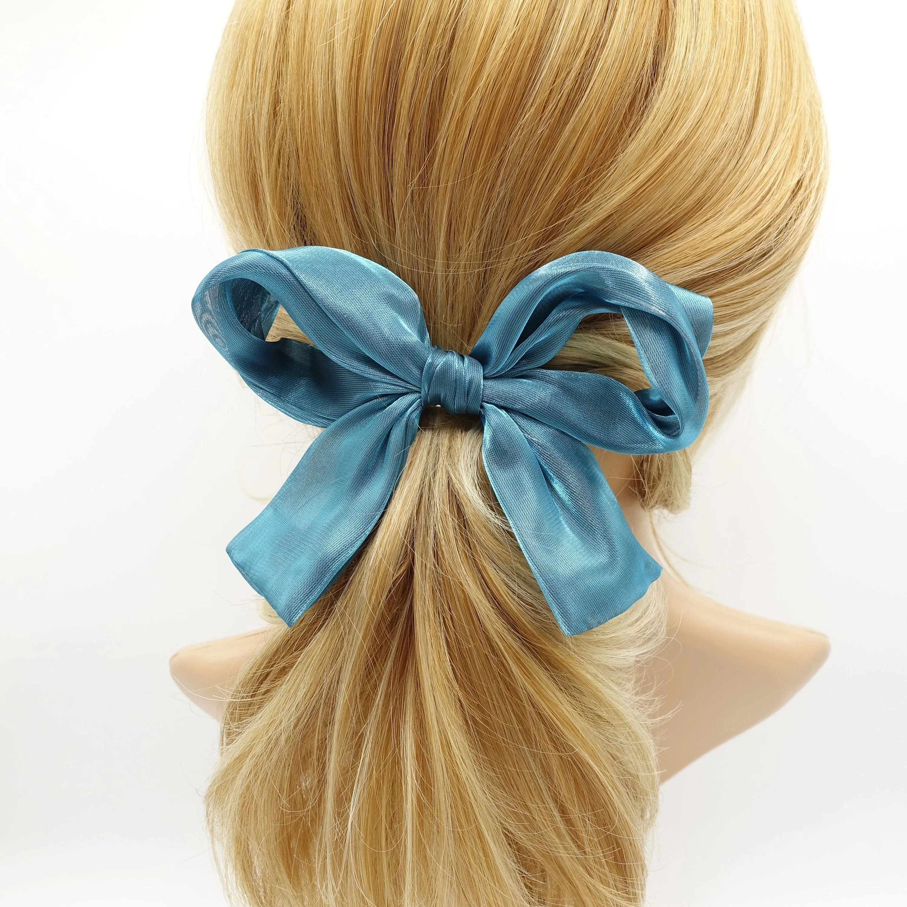 organza wired hair bow colorful translucent fabric tail knotted bow french barrette women hair accessory