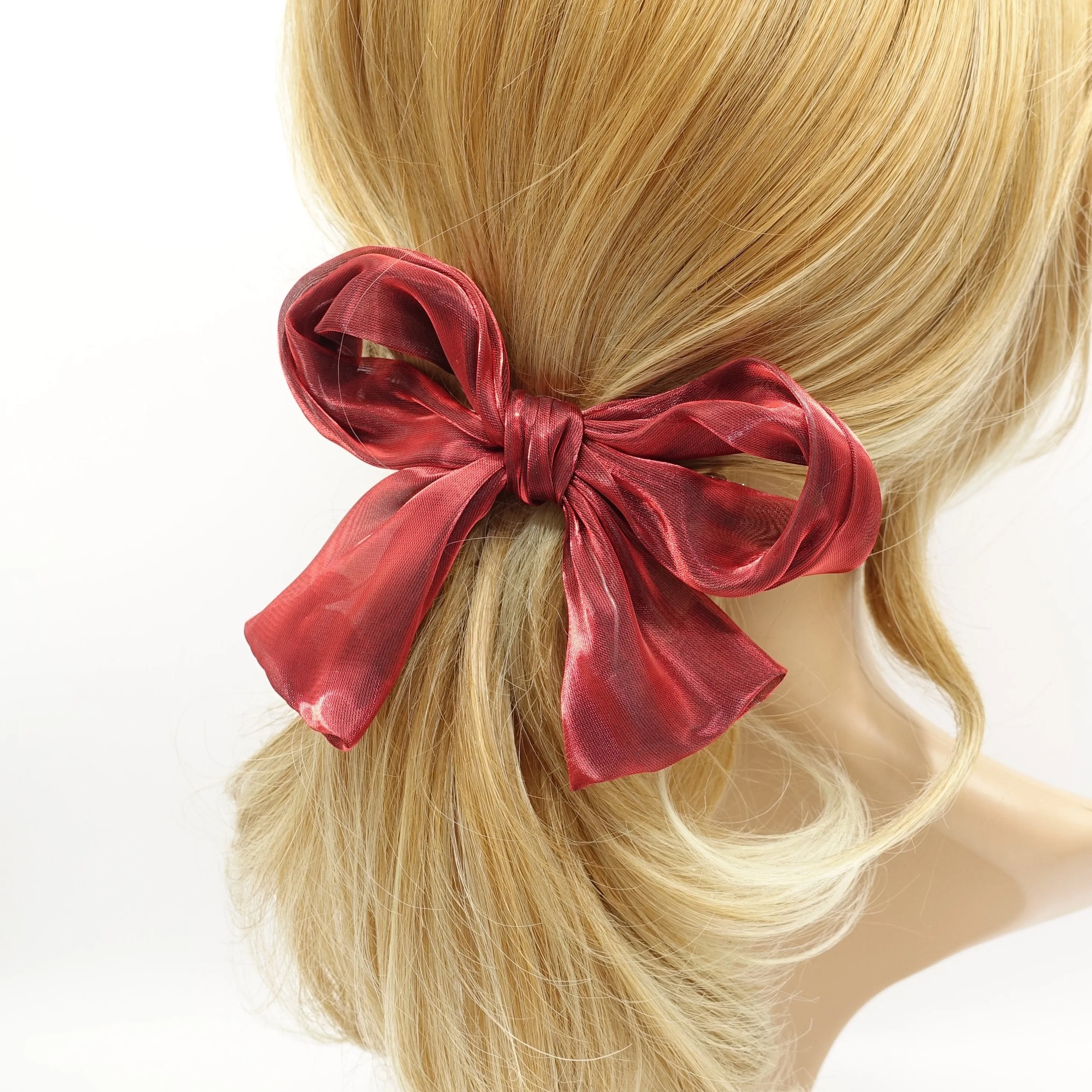 organza wired hair bow colorful translucent fabric tail knotted bow french barrette women hair accessory