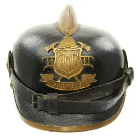 Original German WWI Leather Fire Brigade Helmet from Beckeln by Lehmann & Wundenberg of Hannover